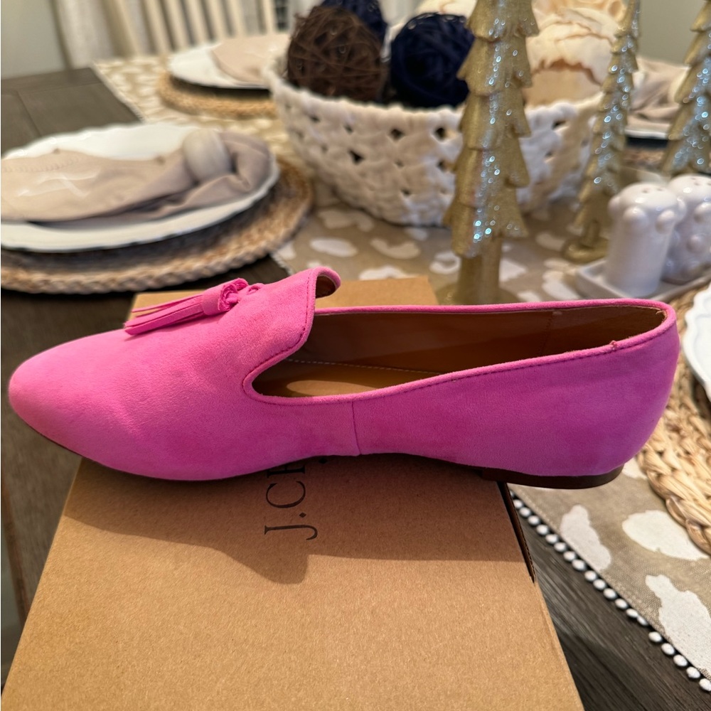 J Crew size 8 Tassle Smoking loafers tulip color hot pink
